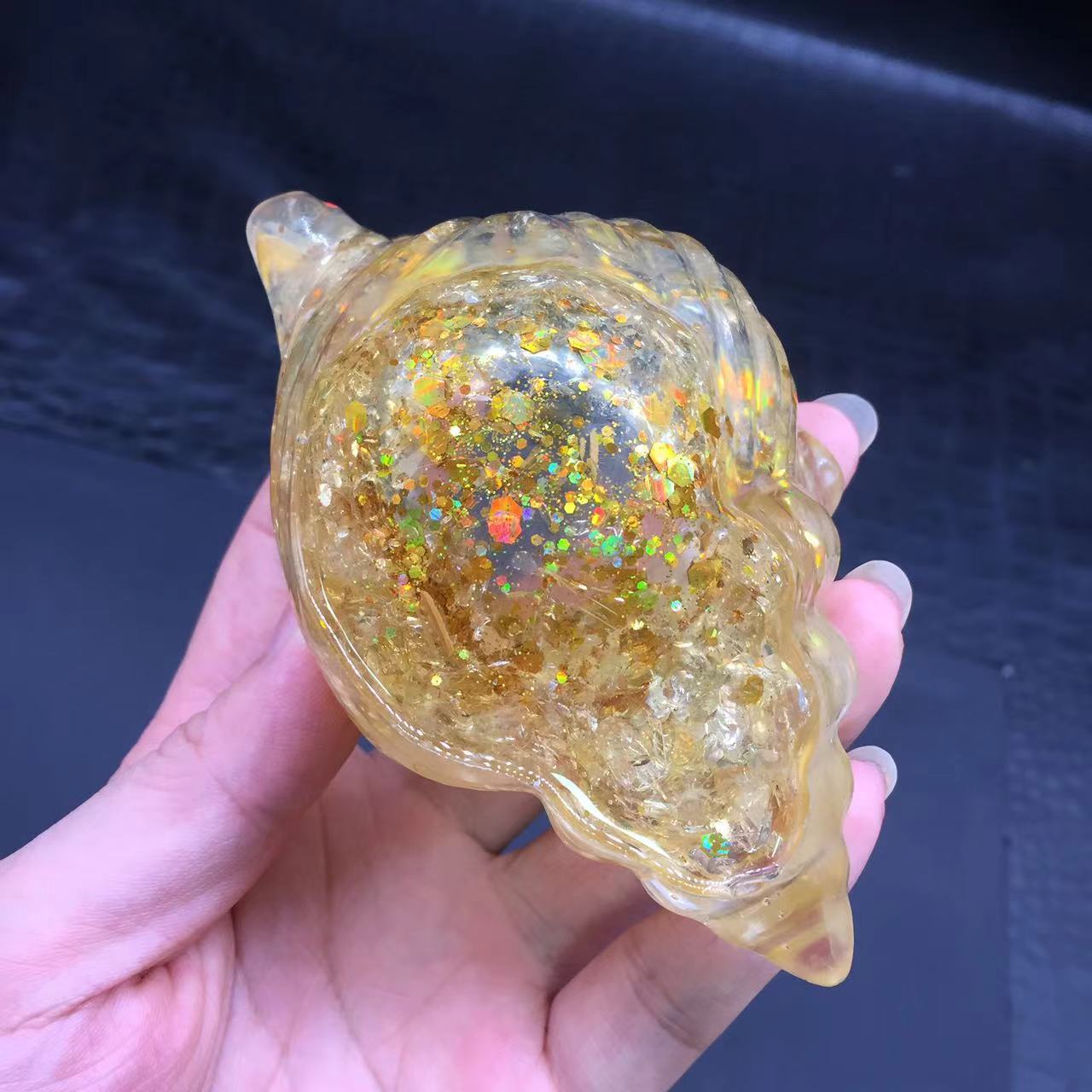 Natural Citrine Quartz Crystal Resin Conch Bowl Healing Decoration Reiki 1Pc