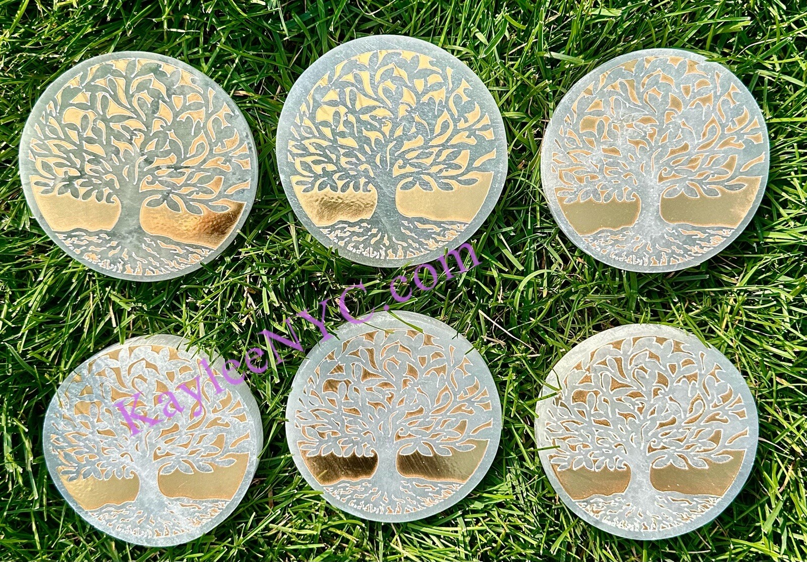 Wholesale 6 PCs Natural Selenite Aka Satin Spar Tree Of Life charging Plate 10cm
