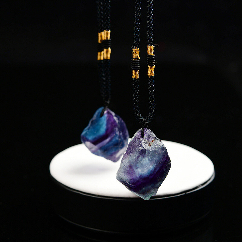 Natural Colorful Fluorite Stone Pendant Chakra Healing Quartz Necklace Reiki US