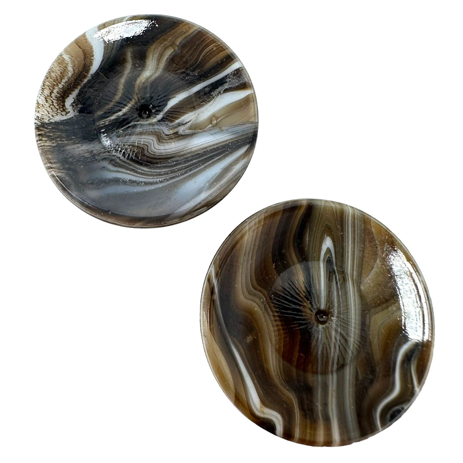 Vintage Concave Striped Worry Stone Set Of 2 And Interesting Flat Rock