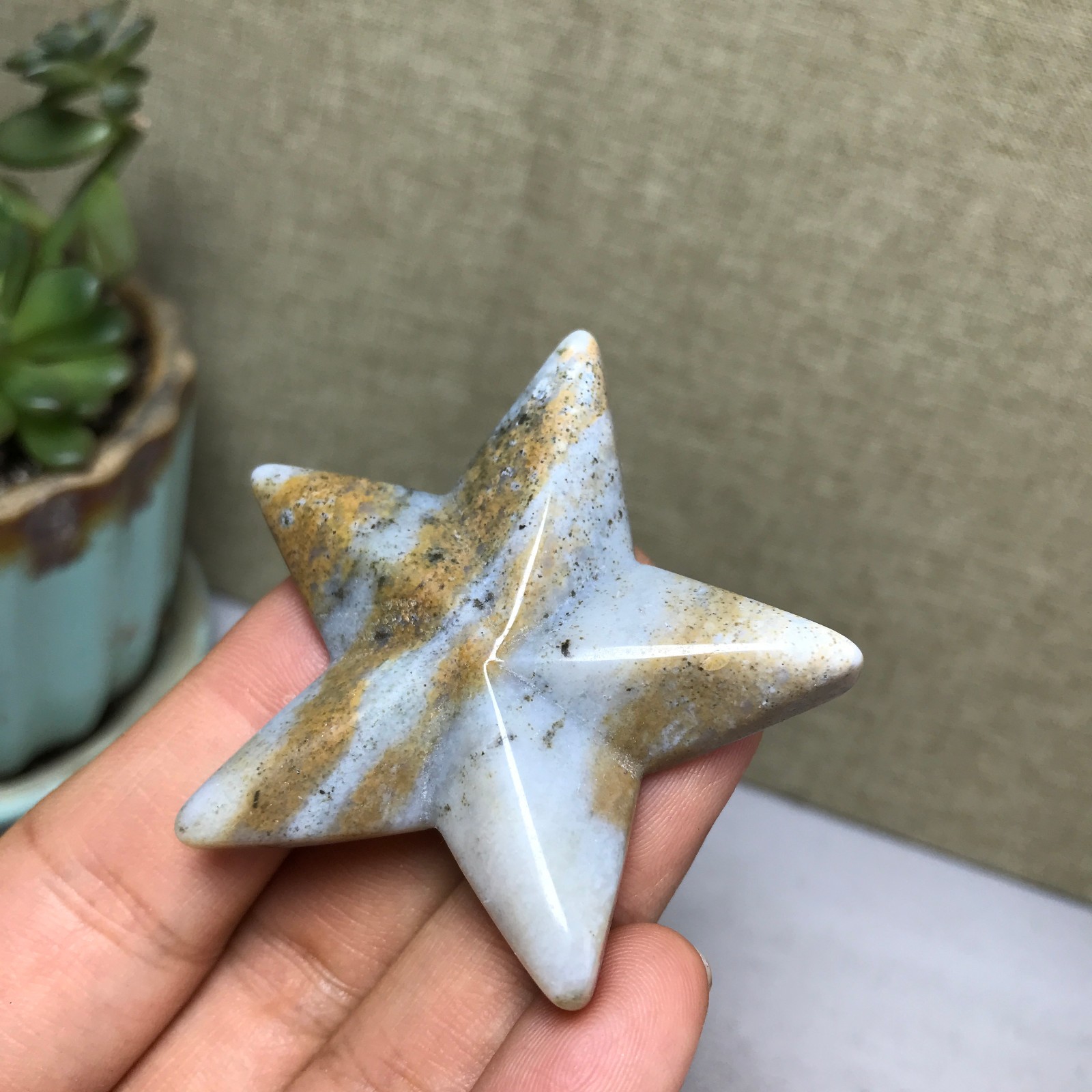 50mm Natural Ocean Jasper Hand carved five-pointed star specimens 25g A5246