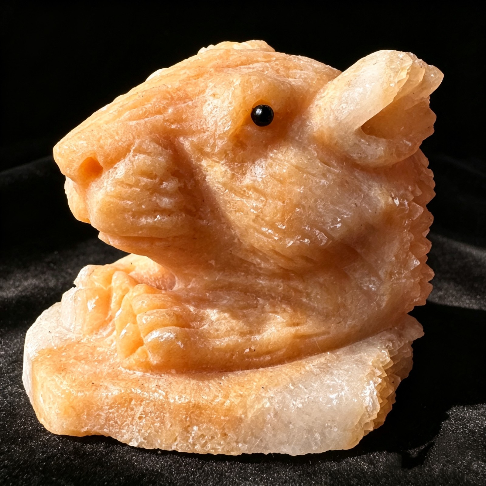 Collectible Quartz & Calcite Rat Head Carving | Hand Carved Crystal Specimen Art