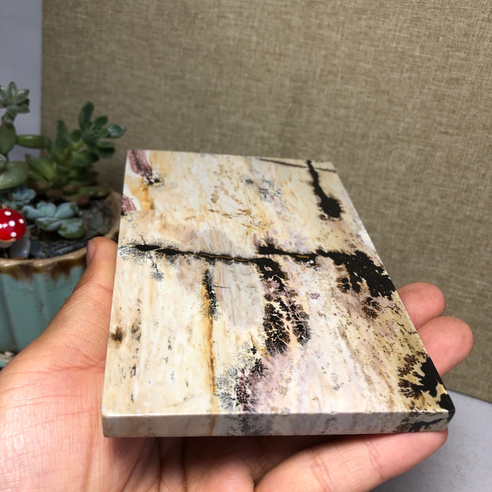 Natural Chinese painting stone crystal ornaments pictographic landscape A5063