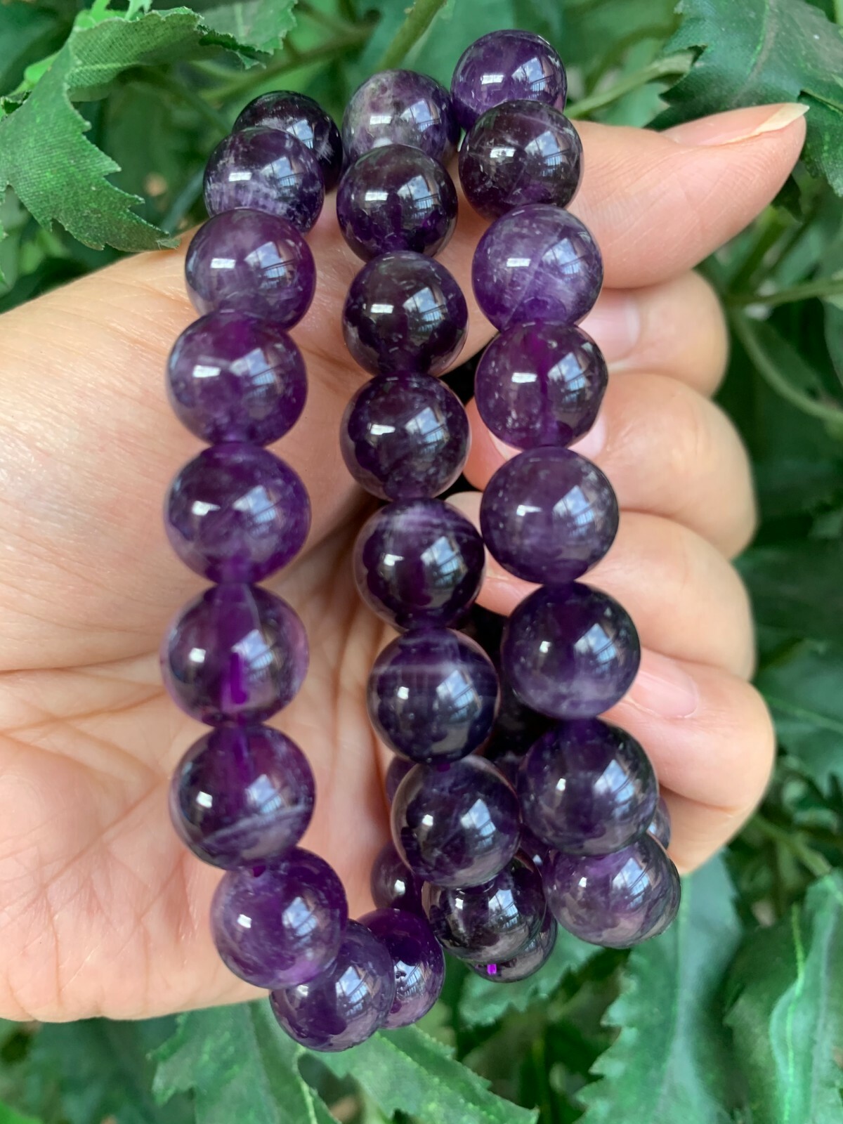 Grade A++ Amethyst Crystal Bead Bracelet 10mm, Deep Purple Amethyst Bracelet
