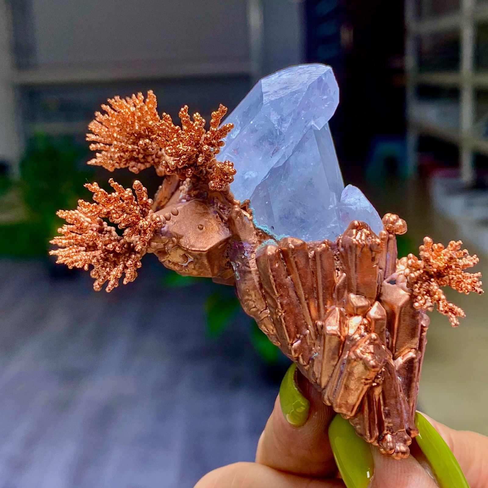 115G Rare iridescent Native Copper with white quartz crystal mineral-symbiosis