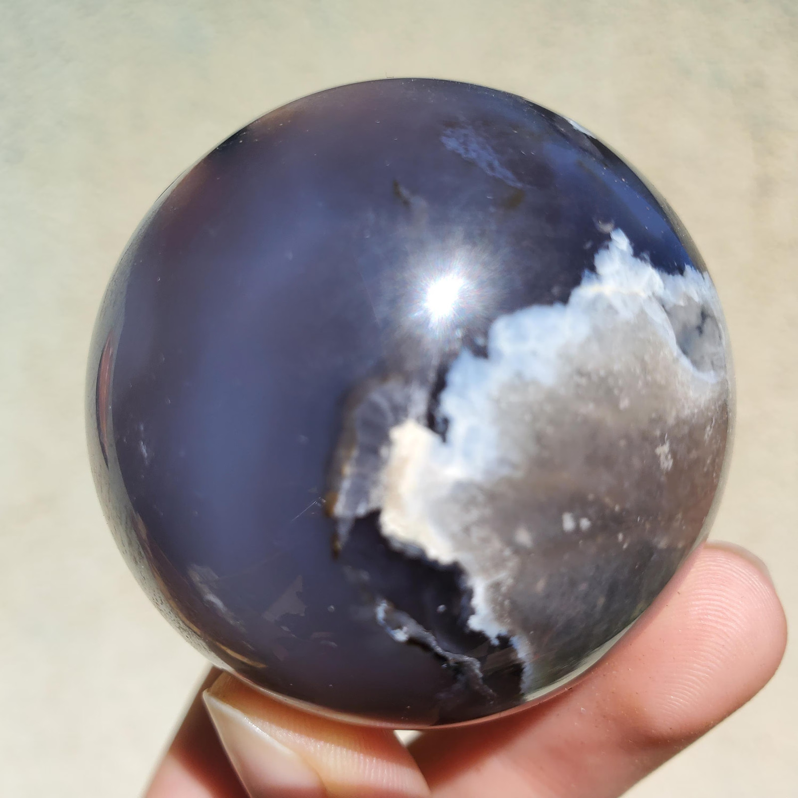 Dark Blue Flower Agate w/ Transparency Sphere | A Grade | 162 grams