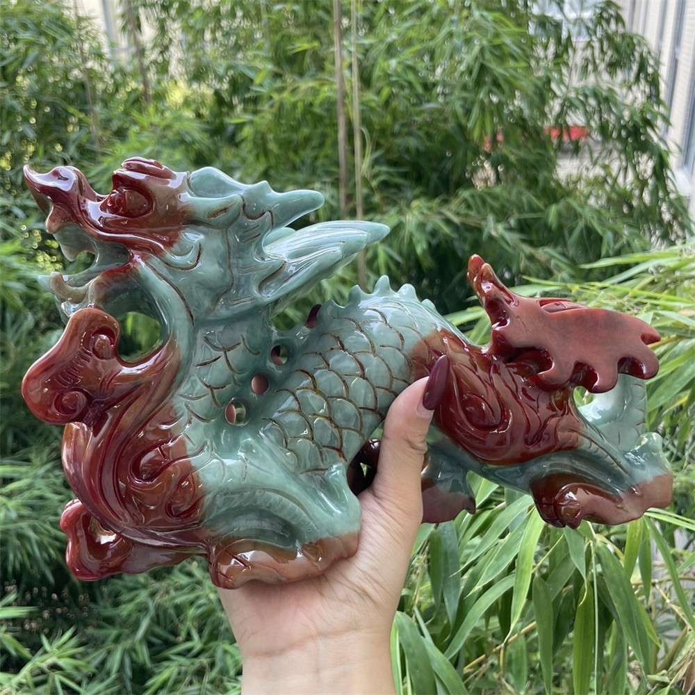 7.4LB 11″ Natural Xiuyan Jade Dragon Decor Crystal Healing Energy Carving Statue