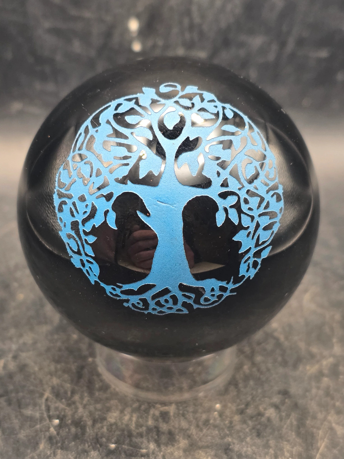 Black obsidian blue tree of life sphere, 2.3 inches, 10 ounces!