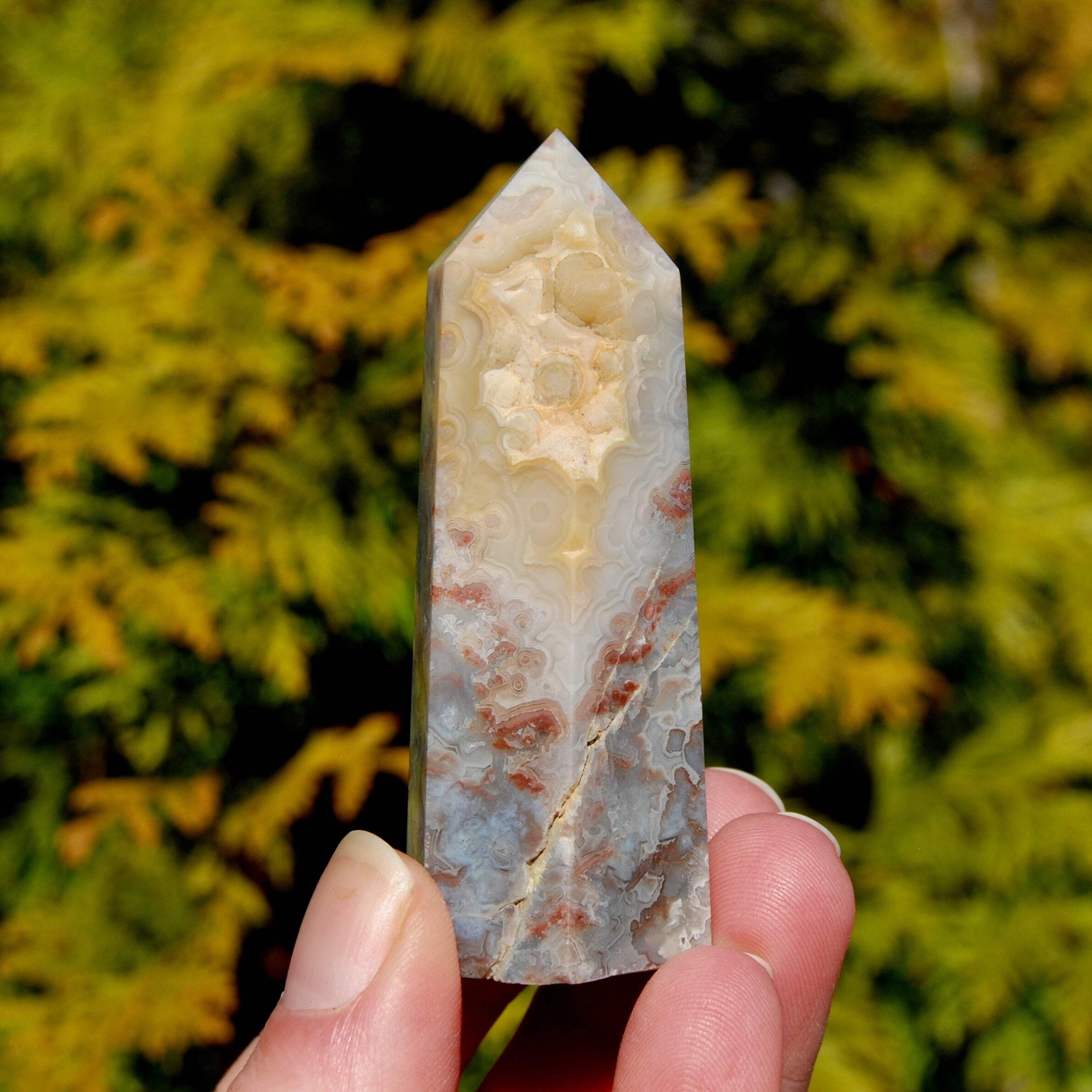 3in 69g Crazy Lace Agate Crystal Tower, Mexico
