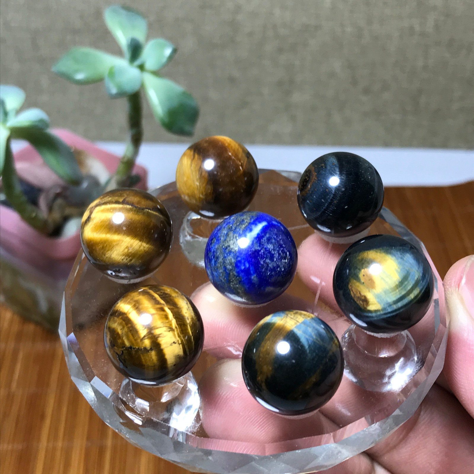Natural lapis lazuli tiger eye gemstone Seven Star Array Specimen base 1310