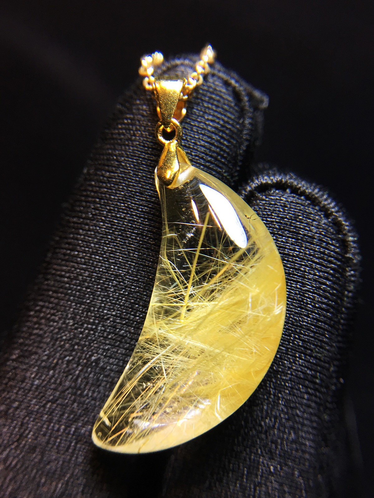 Natural Titanium Crystal Golden Hair Crystal Crescent Moon Pendant Choker