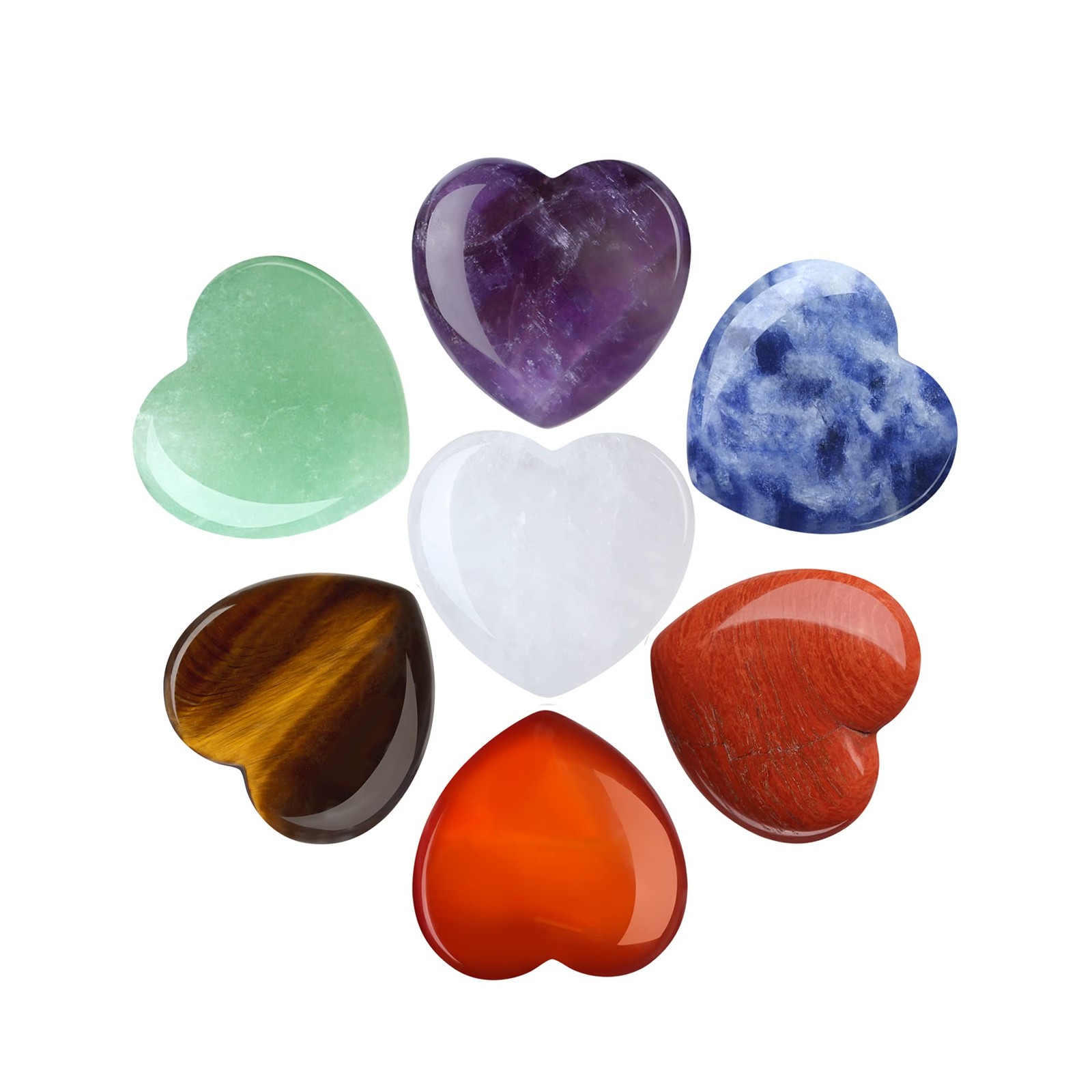 7 Chakra Heart Crystals Set Healing Stones Polished Gemstones
