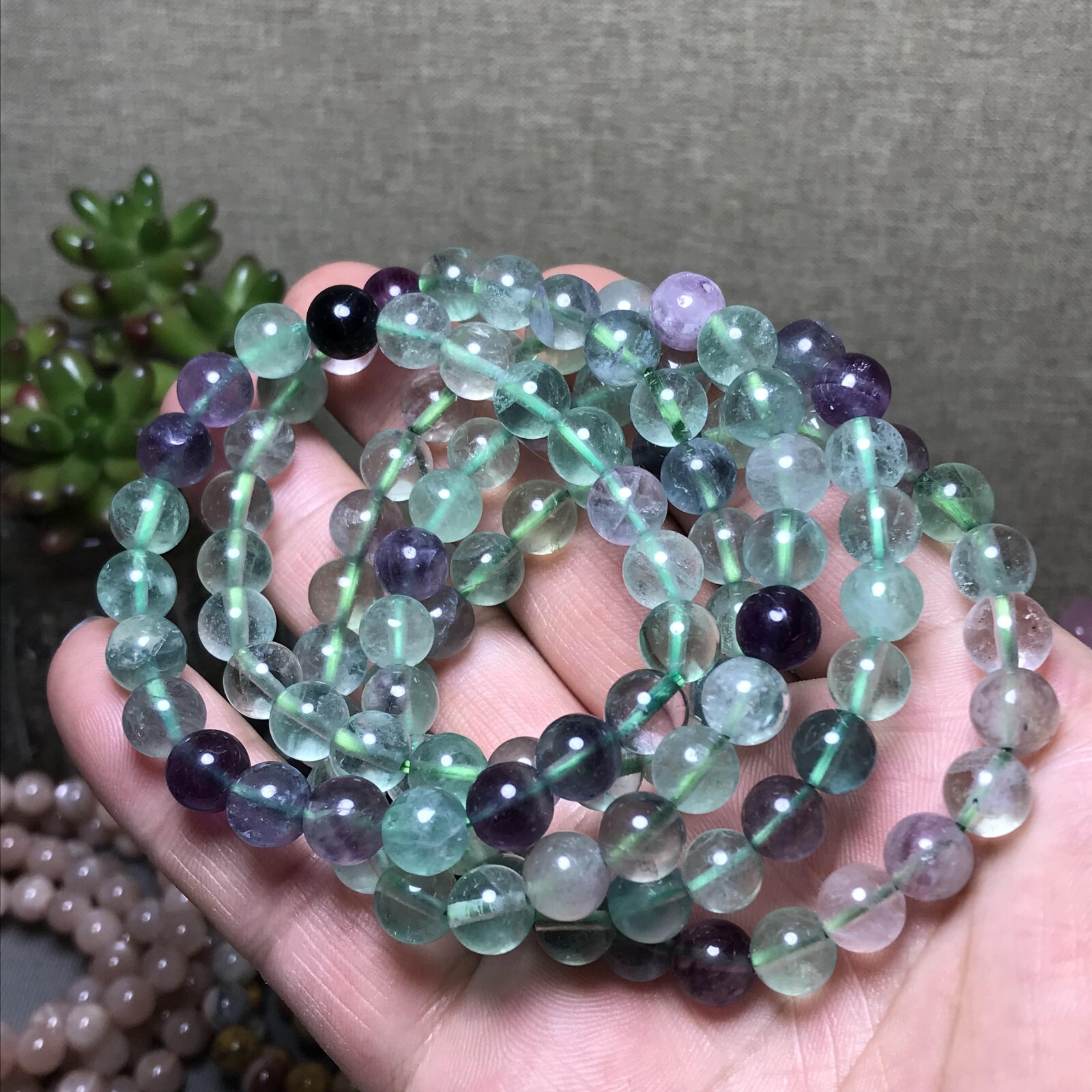 5Pcs Wholesal Natural Polish Green Fluorite crystal bracelets ball 8mm