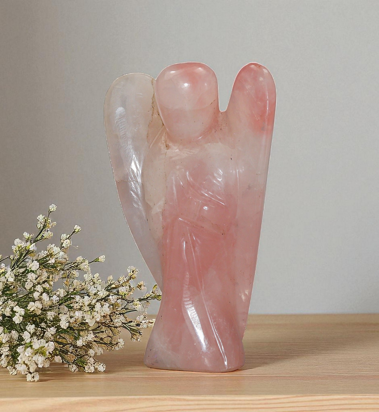 120mm Rose Quartz Healing Chakra Power Aura Crystal Decor Stone Figurine Angel