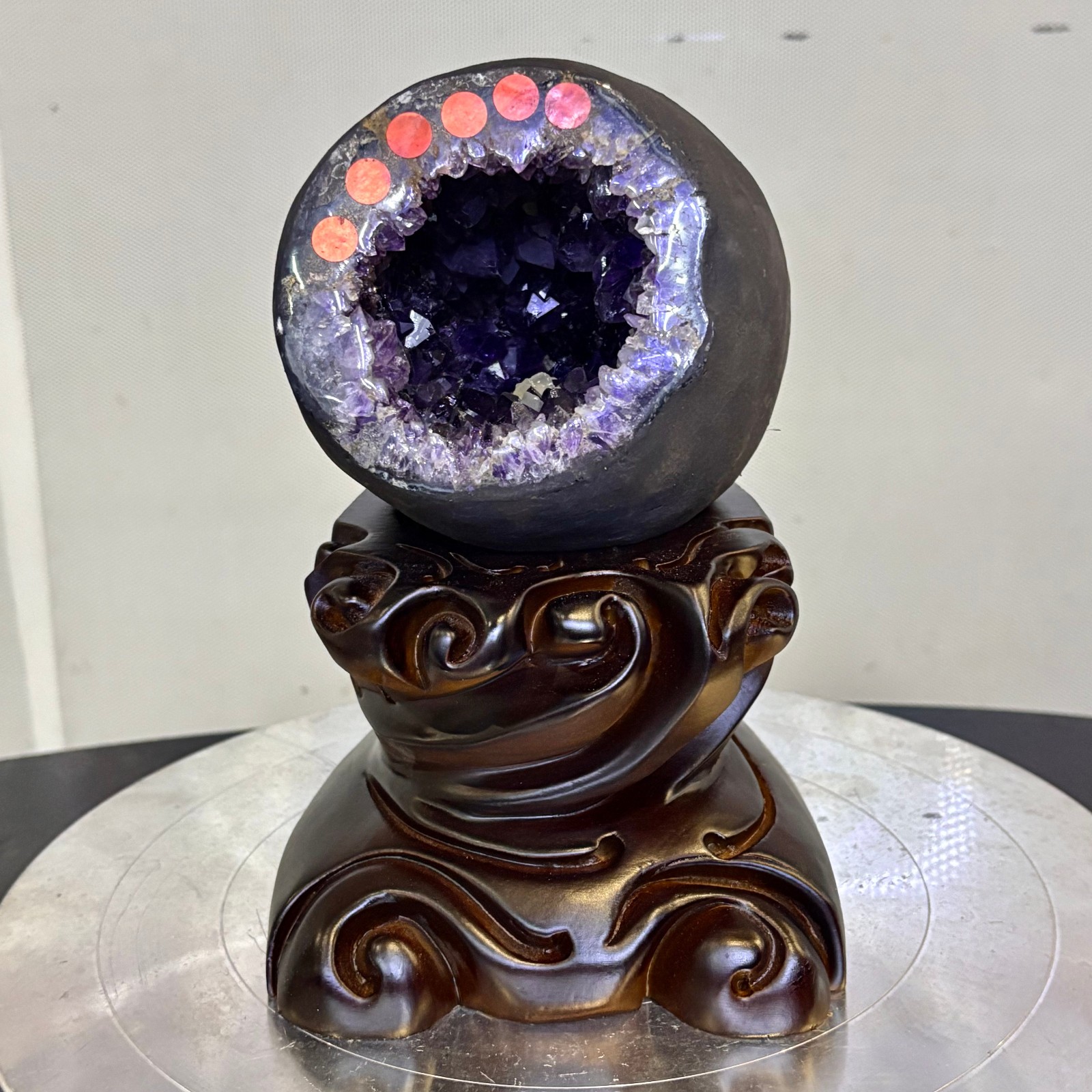 5LB Natural uruguay amethyst geode quartz money bag crystal +stand