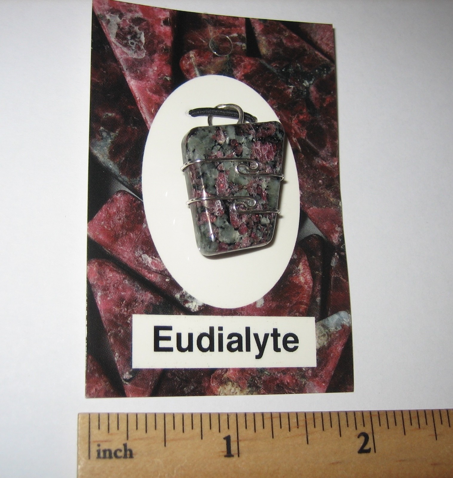0.9″ TUMBLED EUDIALYTE CRYSTAL STONE STERLING SILVER WIRE WRAP PENDANT *1
