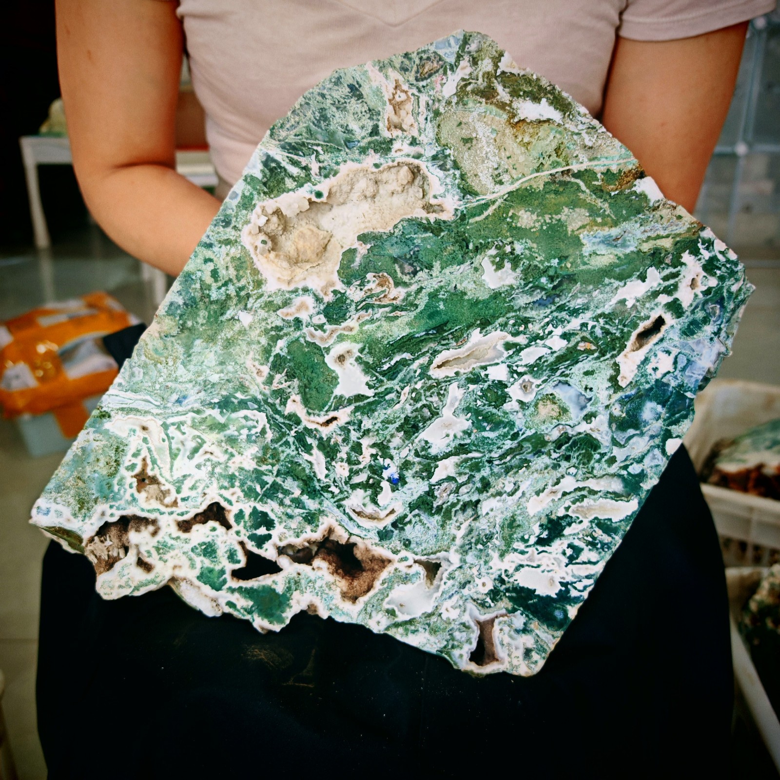 15.84LB Natural and beautiful aquatic agate crystal rough sliced stone specimen