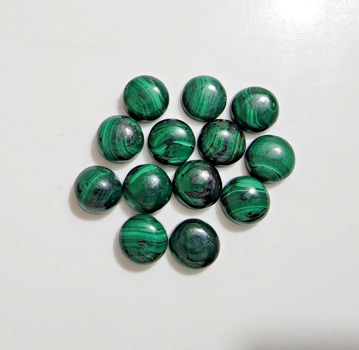 Green Malachite Round Cabochon Cut Stones Lot of 13 Natural Polished Gemstone