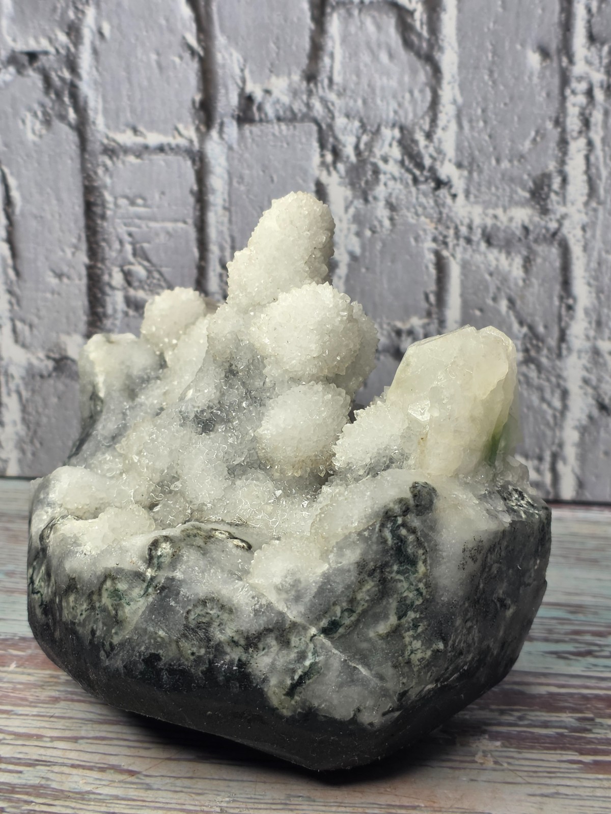 Large White Druzy Quartz Calcite Crystal Bowl UV Reactive Display Specimen 1.21k