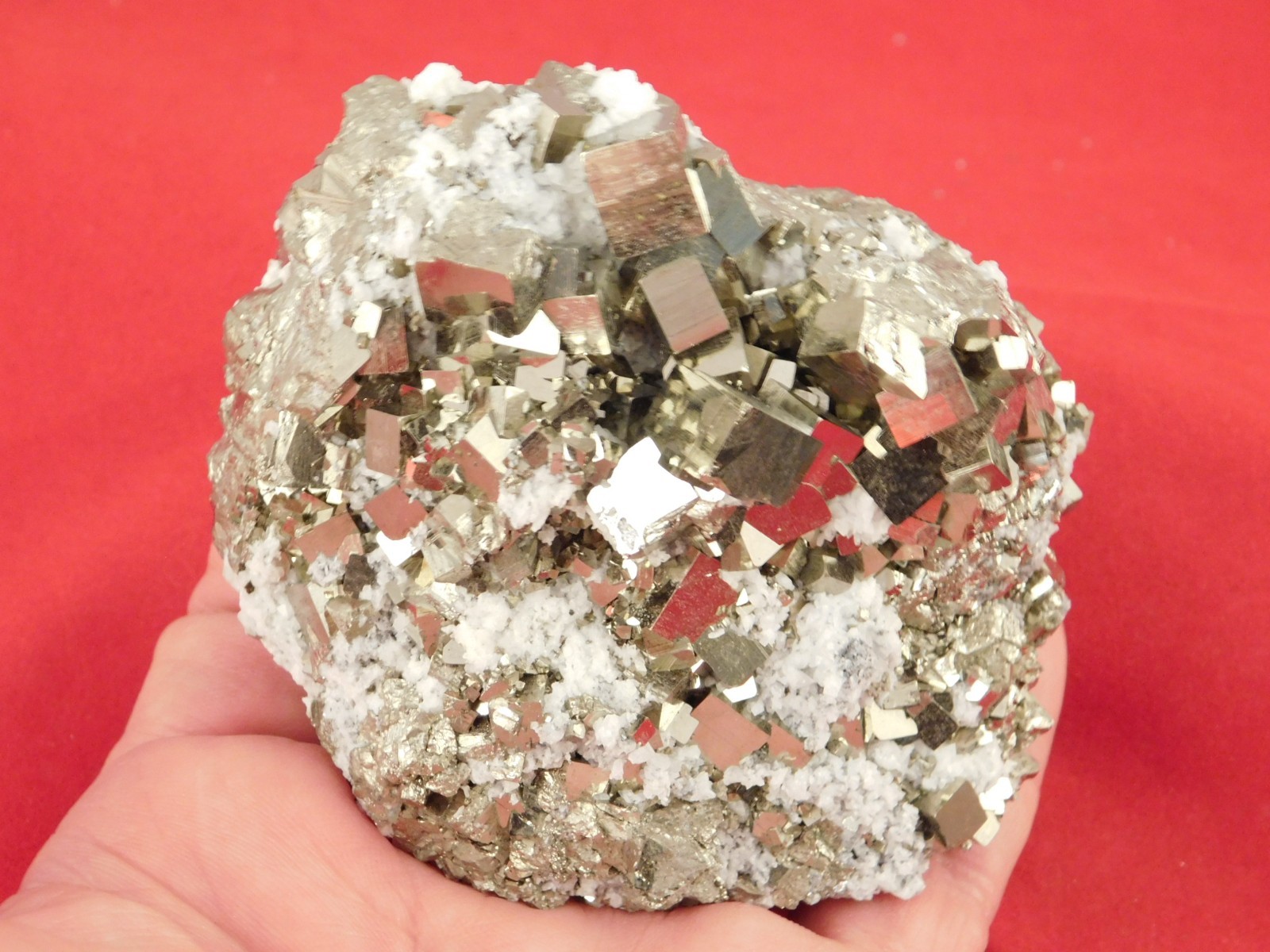 LARGER! 100% Natural PYRITE CUBE Cluster with Druzy Calcite Peru 490gr