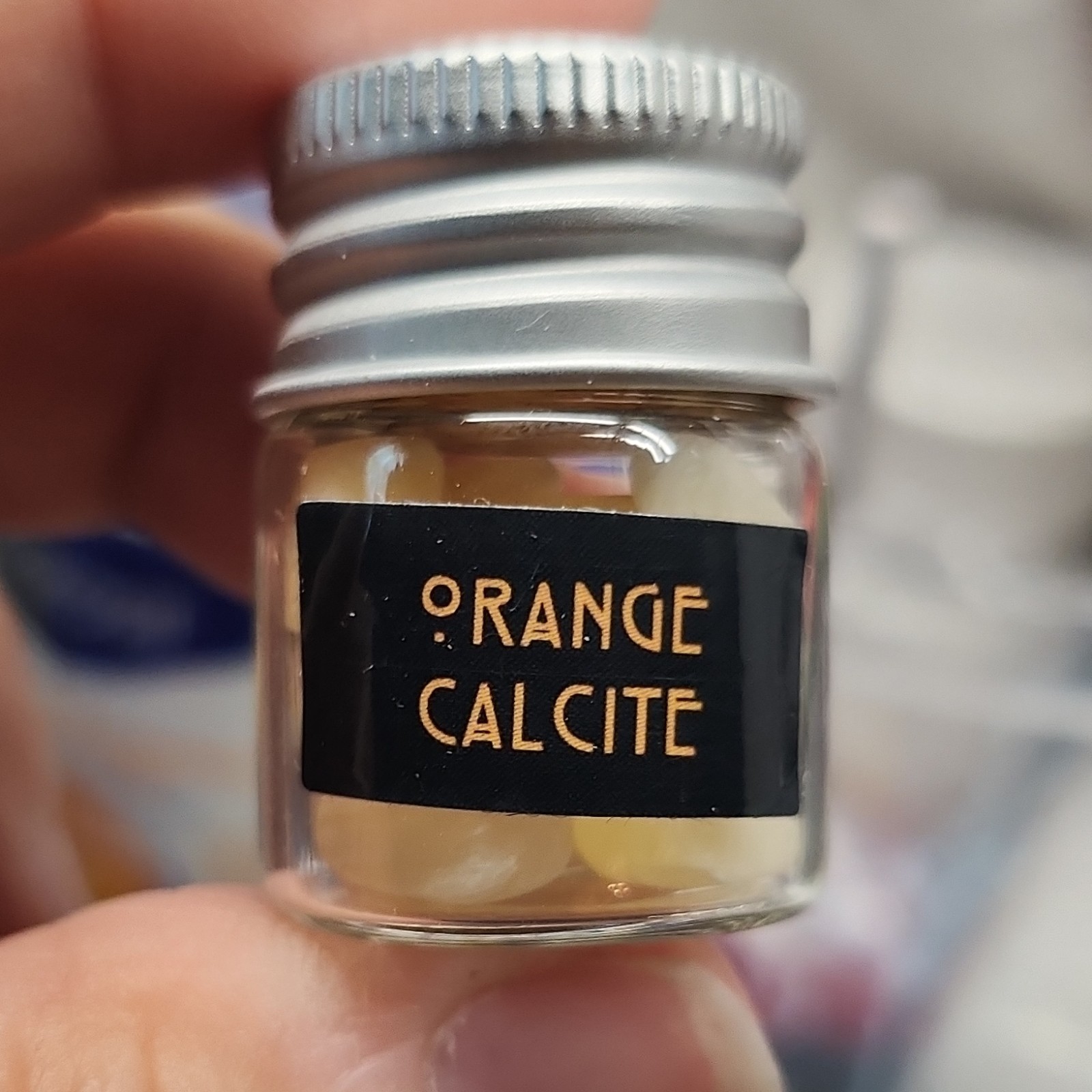 Orange Calcite Tumbled Crystal Mineral Specimen Stones in Mini Glass Jar