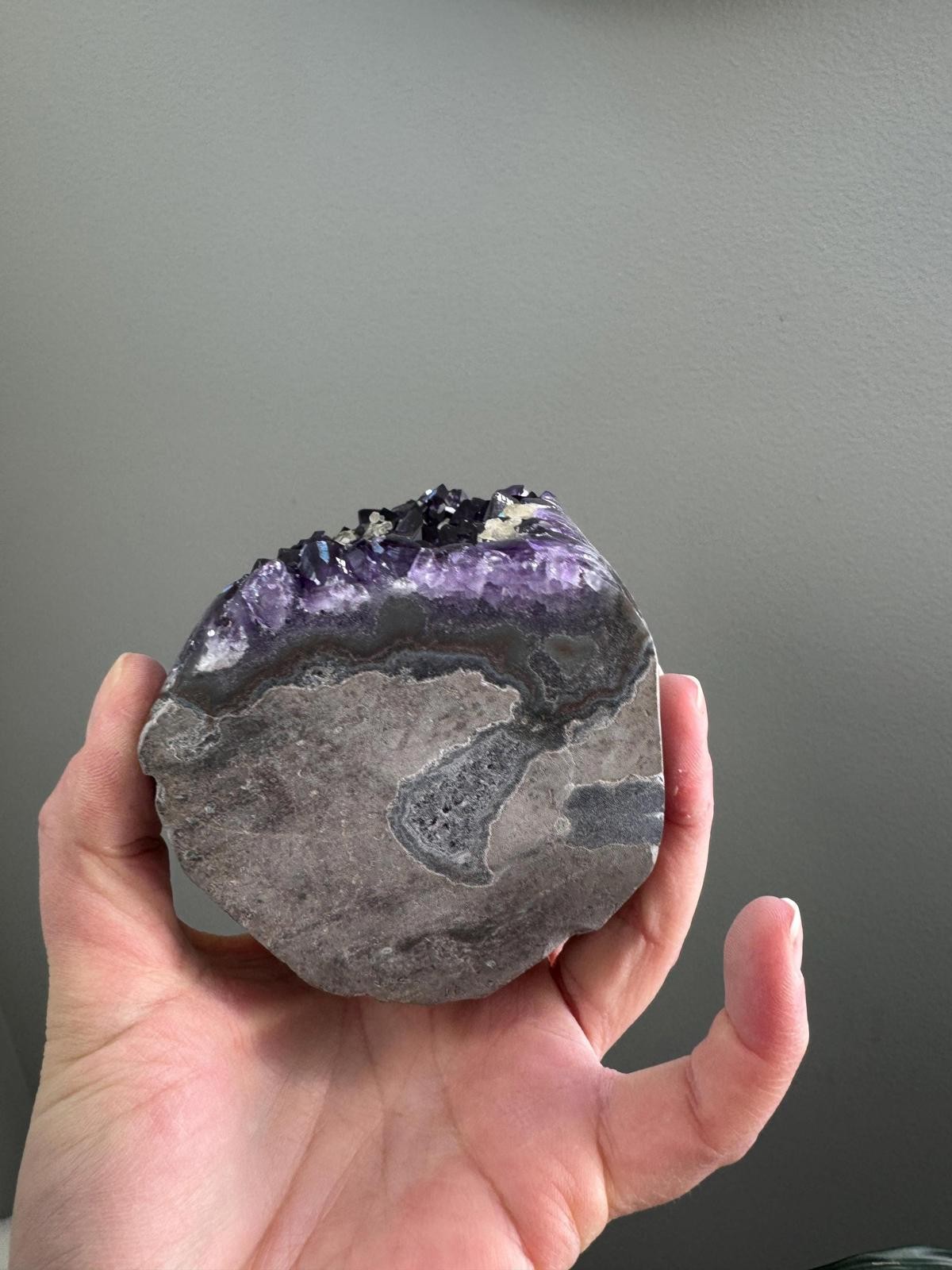 Amethyst Calcite Geode Dark Purple High Quality Crystal Cluster Cut Base 344