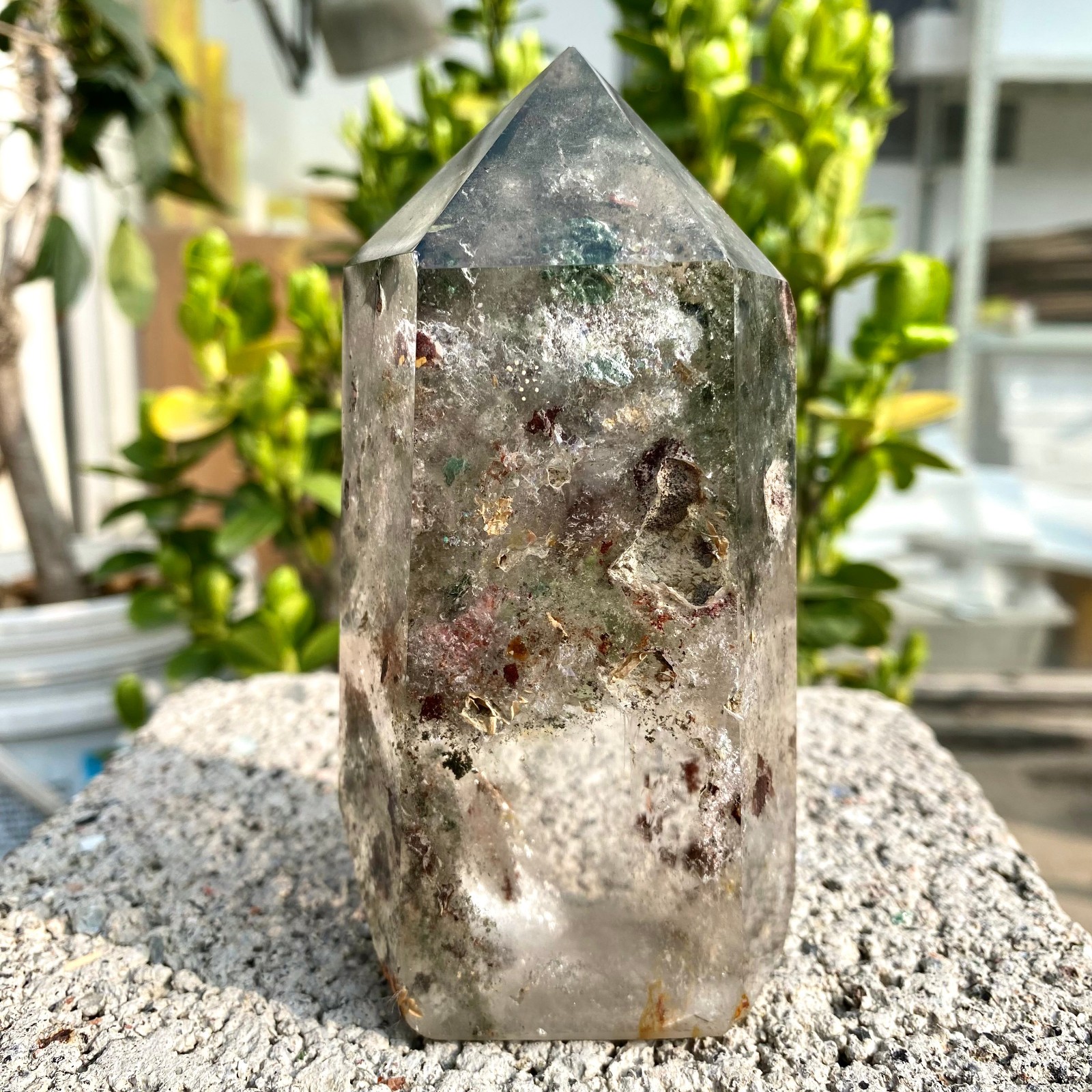 1.33LB Natural Green Ghost Phantom Quartz Crystal Obelisk Tower Rod restoration