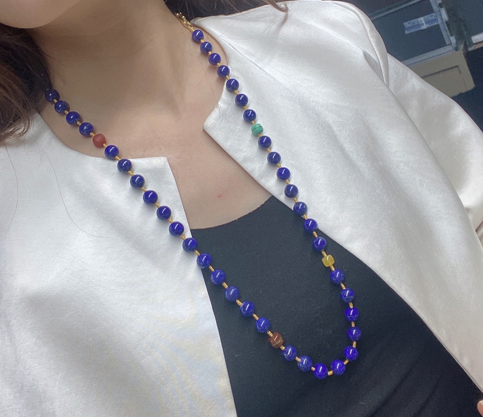 Dainty Natural Lapi Bead Sweater Chain Mixed Small Stones Casual Fashion Jewelry