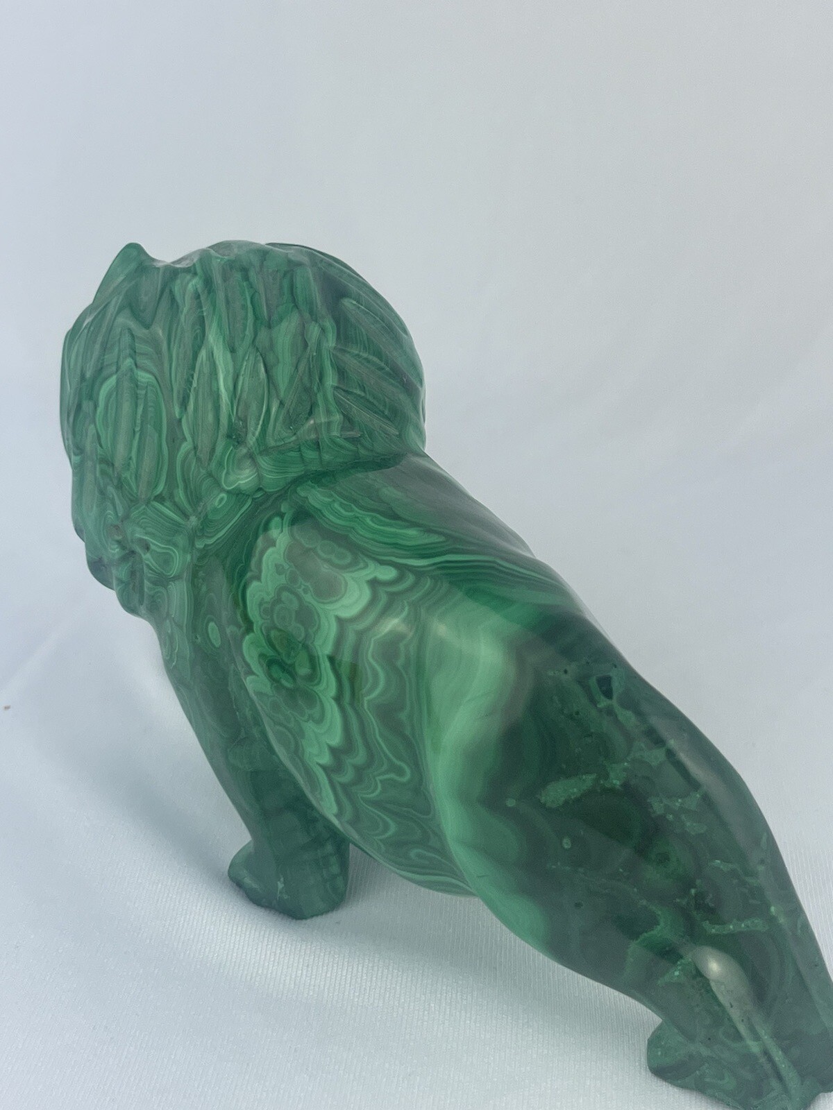 Malachite LION Stone Sculpture -Gorgeous Color Fine Art -Unique Details