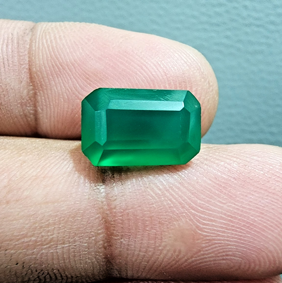 7 Ct Top Green Onyx Faceted Emerald Cut Loose Gemstone Jewelry Making For Ring