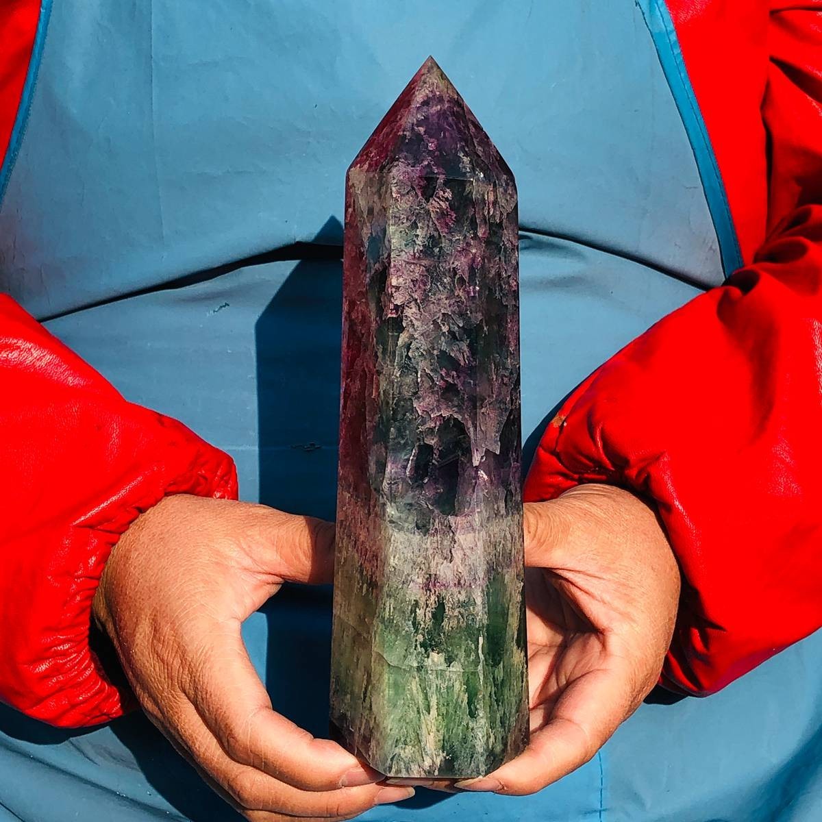 2pcs 5.72LB Natural Colourful Fluorite Obelisk Quartz Crystal Tower Healing