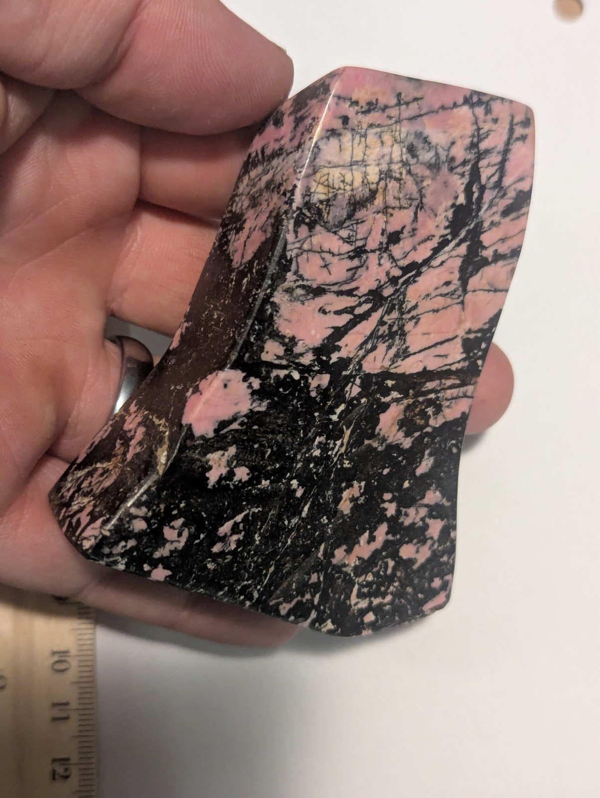 Large Fully Polished Rhodonite Freeform Display Slab Tumbled Stone Big Pink