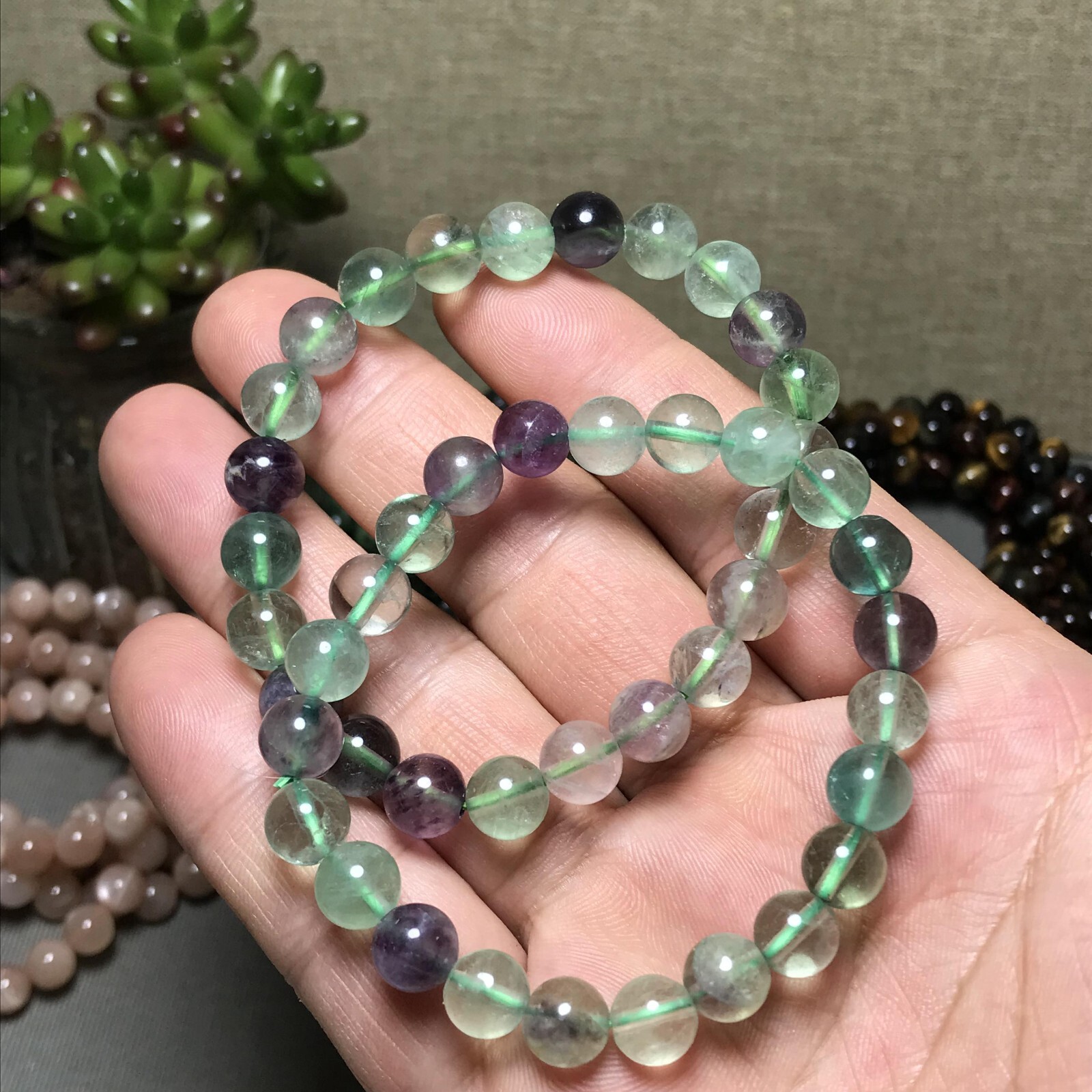 5Pcs Wholesal Natural Polish Green Fluorite crystal bracelets ball 8mm