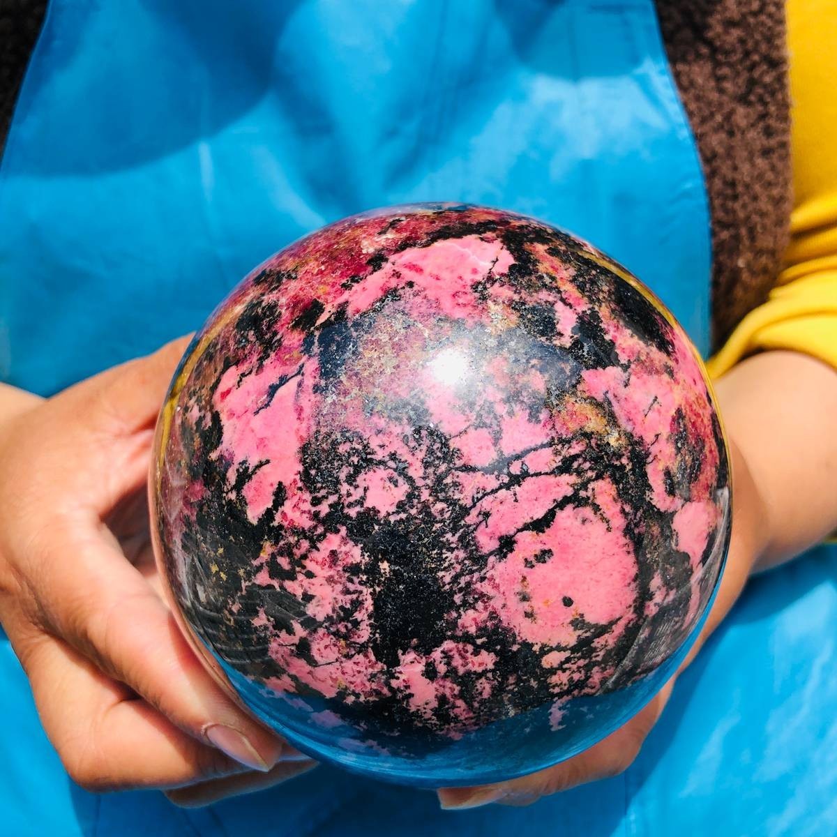 5.85 LB Natural Rhodonite Crystal Sphere Pink Black Healing Gem Stone 4774