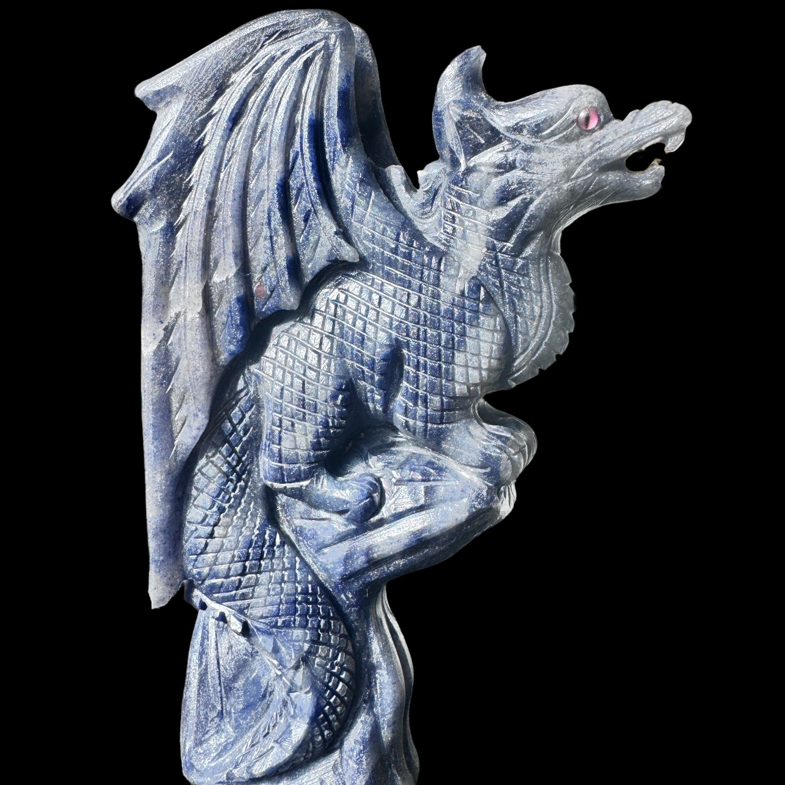 Hand Carved Natural Blue Aventurine Dragon Sculpture Chinese Mythical Beast Desk