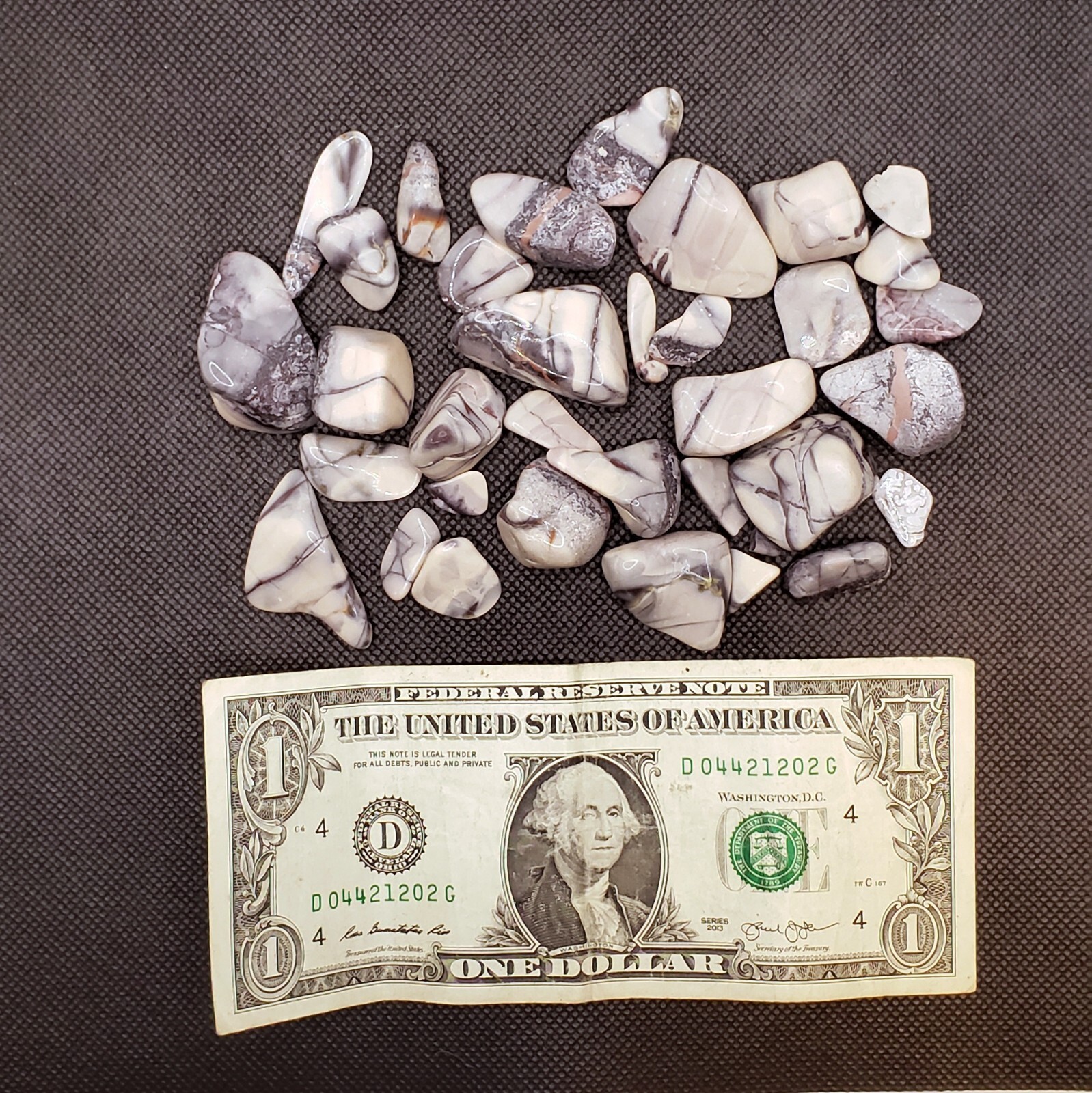 Tumble Polished Sci-fi Porcelain Jasper Lot – 6.1oz – 34 Mixed Size Stones