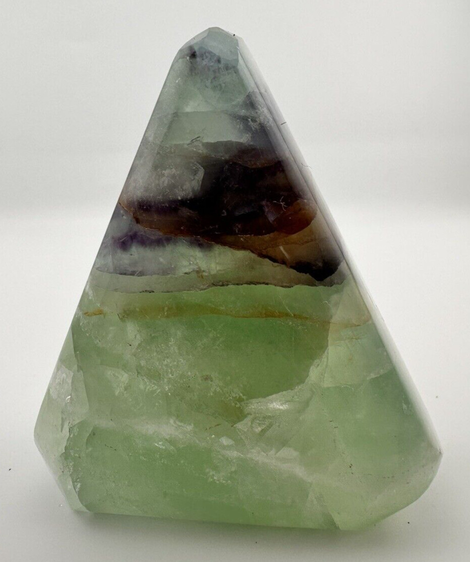 Rainbow Fluorite Handmade Triangle Faceted Purple Yellow Green Gemstone