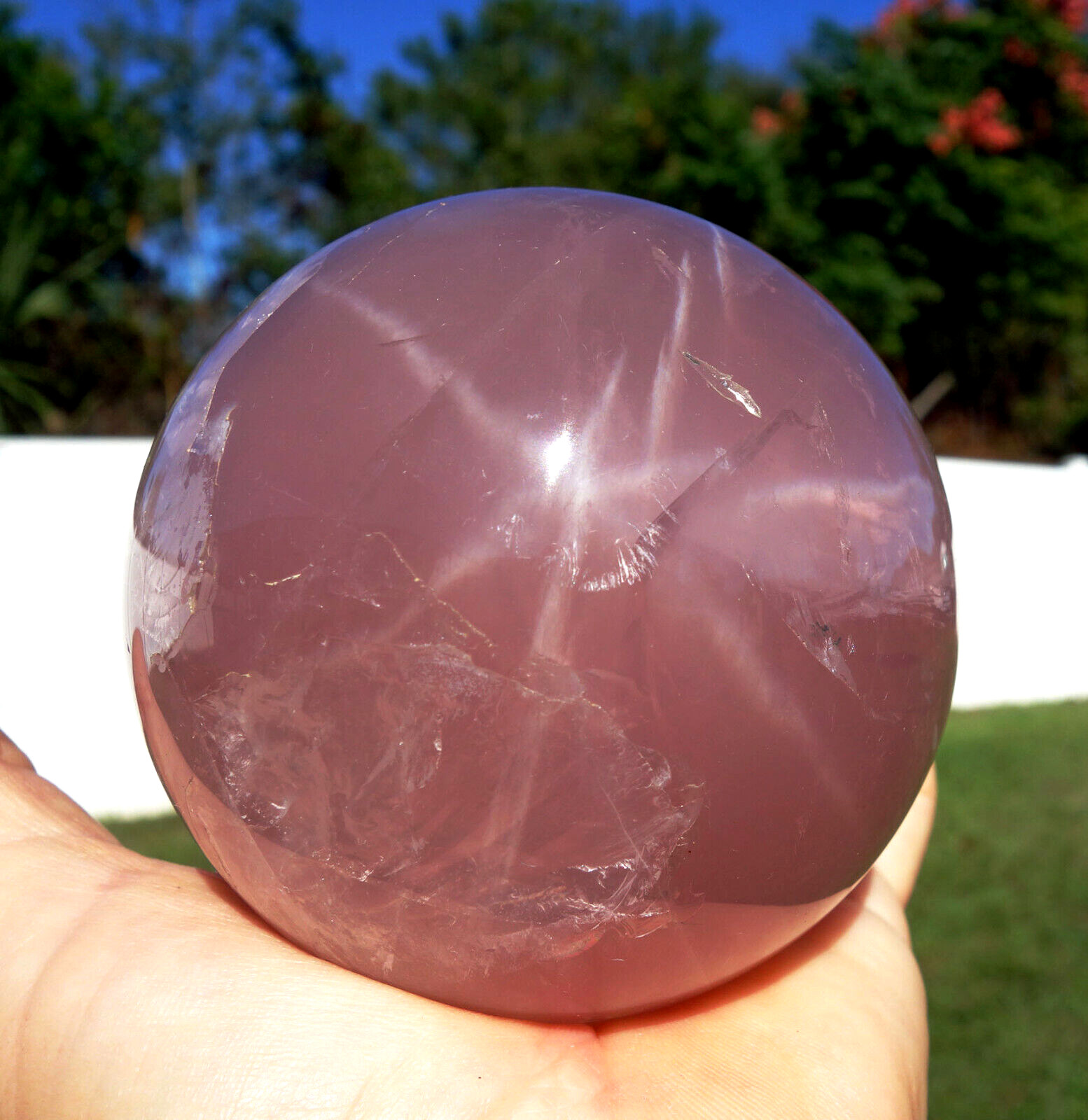 Rich Vivid PINK STAR ROSE Quartz Crystal Sphere Ball DEEP Fantastic COLOR