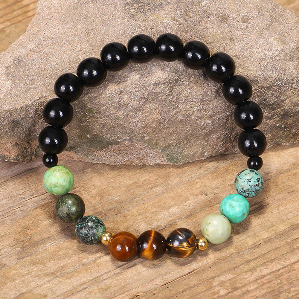 108 Mala Beads African Turquoise Obsidian Tiger’s Eye Tassel Necklace Bracelet