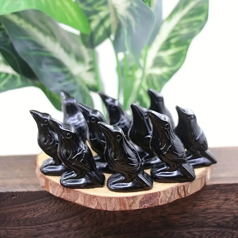 Black Obsidian 5cm Mini Crow Figurine Crystal Carving Healing Home Garden Decor
