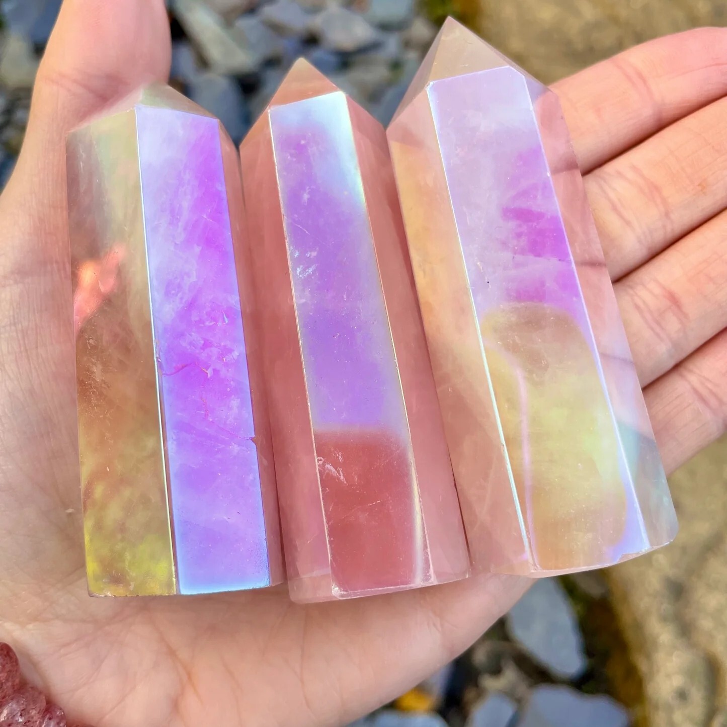 Angel Aura Rose Quartz Healing Crystal Wands Obelisk Chakra Tower Point Decor