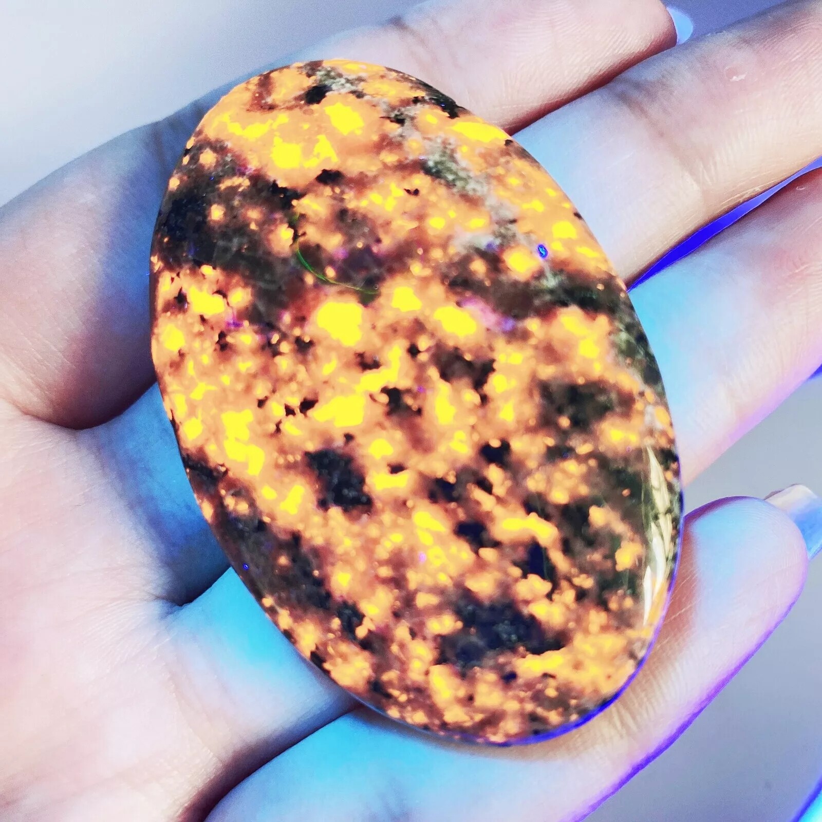 US Large Natural Yooperlite UV Fluorescent Glowing Fire Rock Flame Tumbled Stone