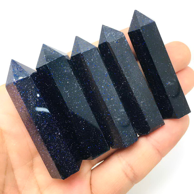 5pcs Lot 2”+ Blue Goldstone Healing Crystal Quartz Wand Obelisk Tower