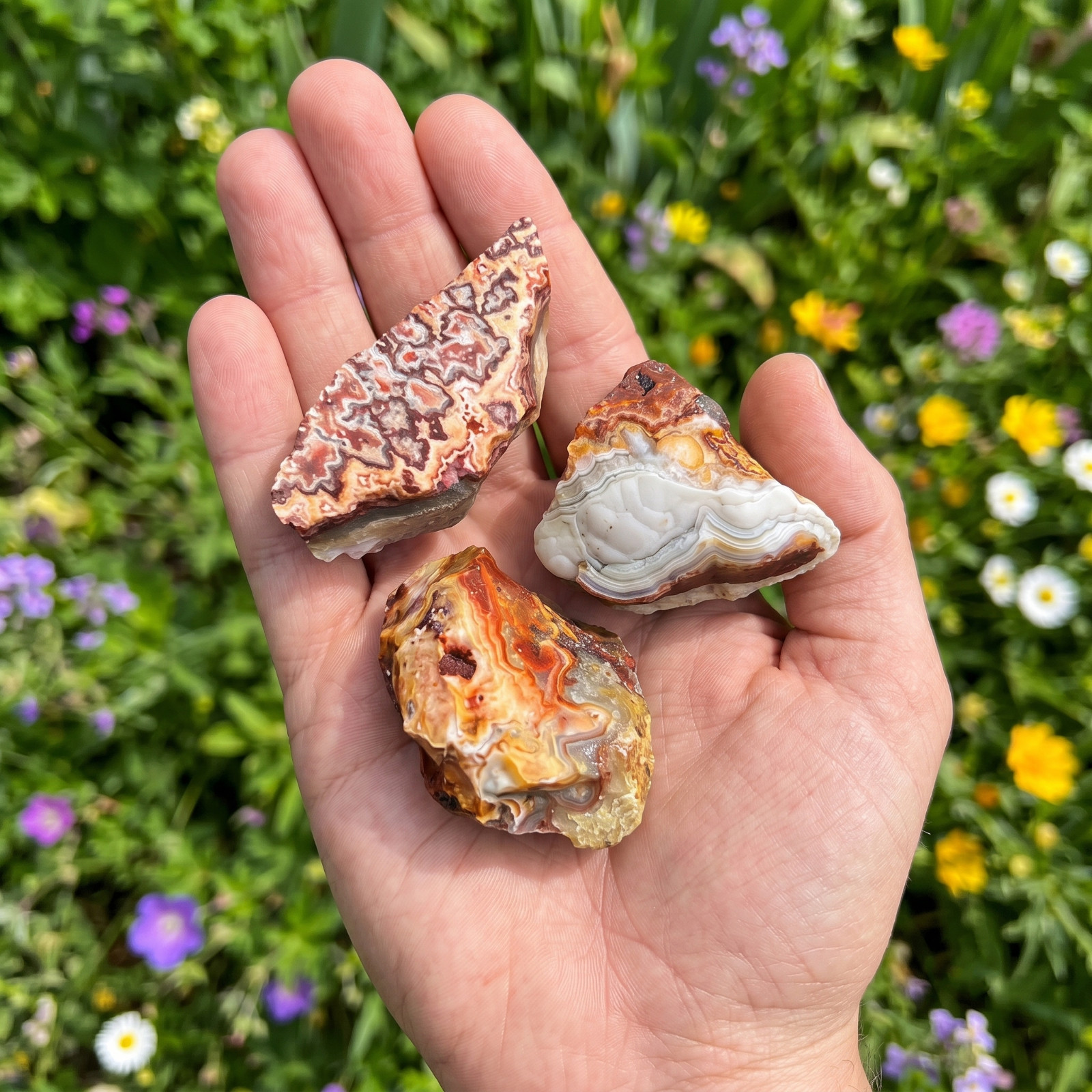 3PCS Raw Crazy Lace Agate |Balance Grounding Crystal Healing Specimen Home Decor