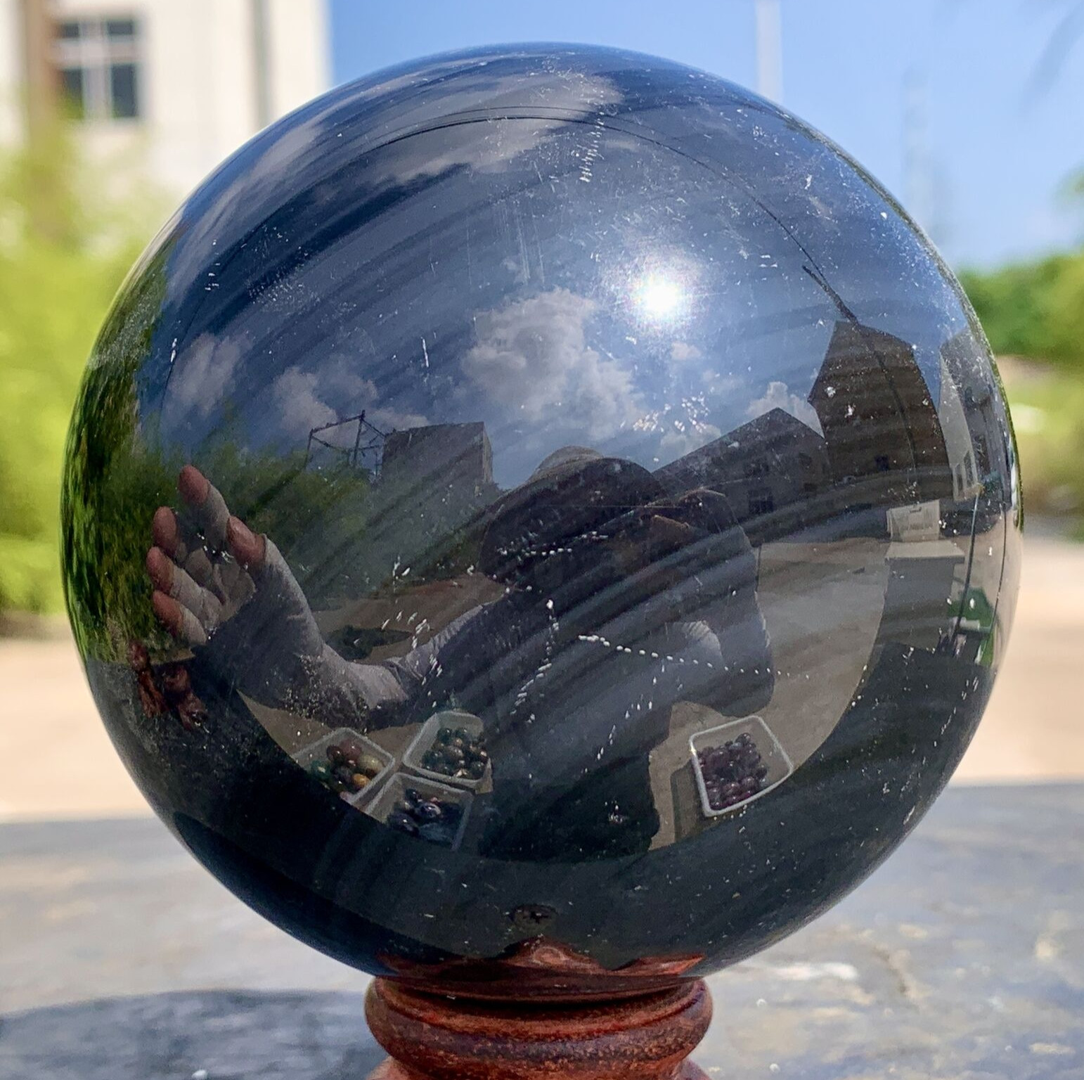 1.92LB Natural Silver Black Obsidian Sphere Quartz Crystal Ball Healing
