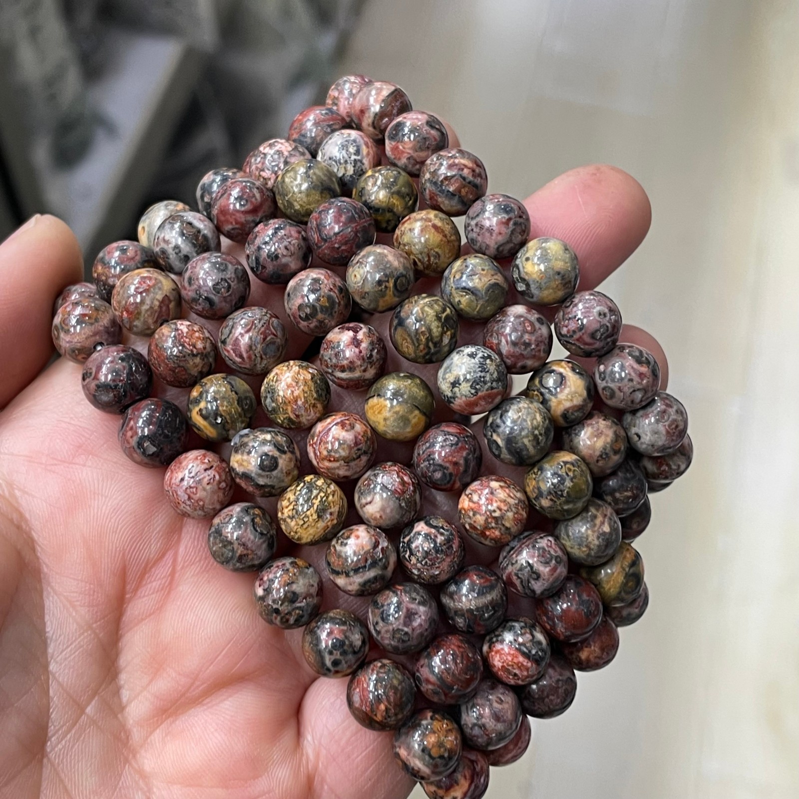 10Pcs 8mm Natural Leopard Jasper stone Quartz Crystal Stretch Bracelet