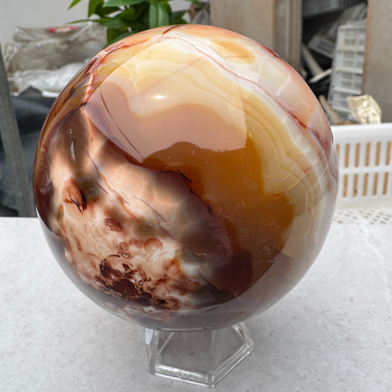 1250G Natural red stripe agate sphere Crystal Ball Madagascar mineral