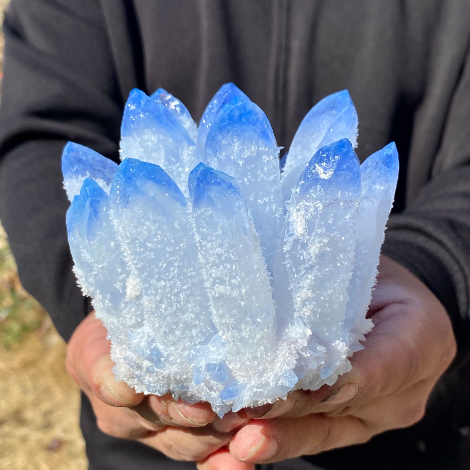 1.56LB Newly discovered blue Phantom Quartz Crystal Cluster mineral samples