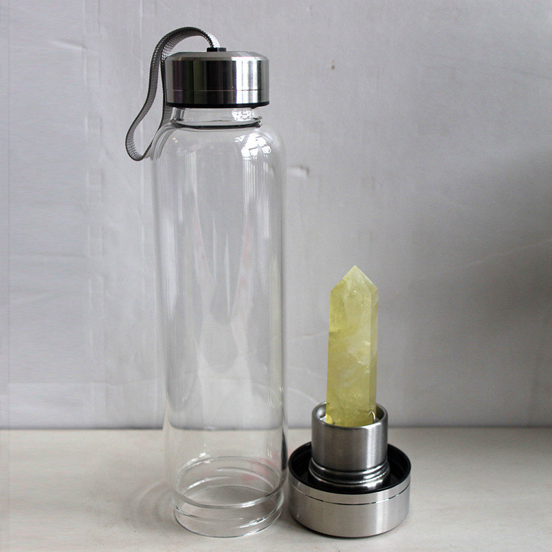 Natural Yellow Citrine Crystal Elixir Water Bottle Quartz Stone Wand Obelisk Cup