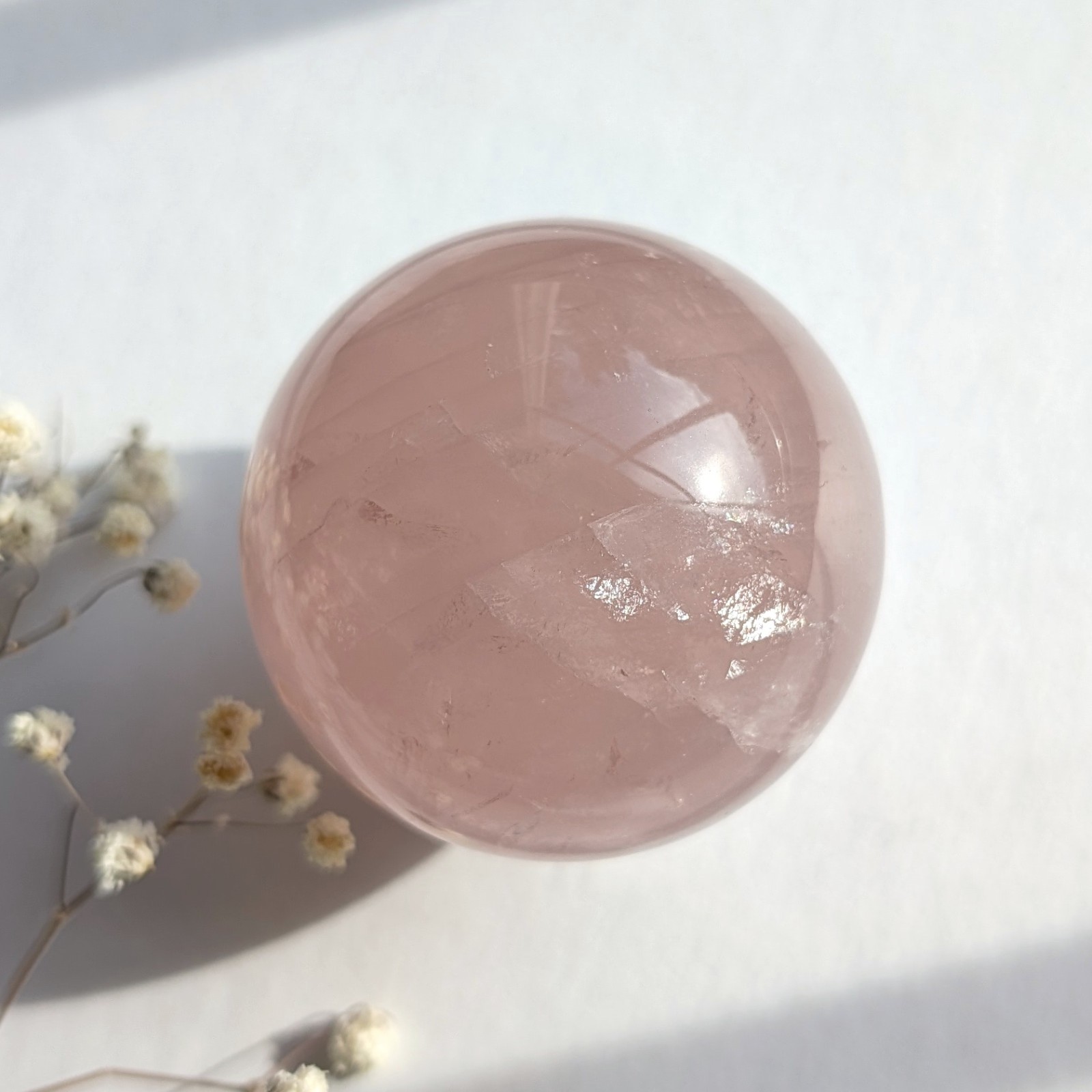 51mm super flashy rose quartz sphere with asterism, star rose quartz crystal